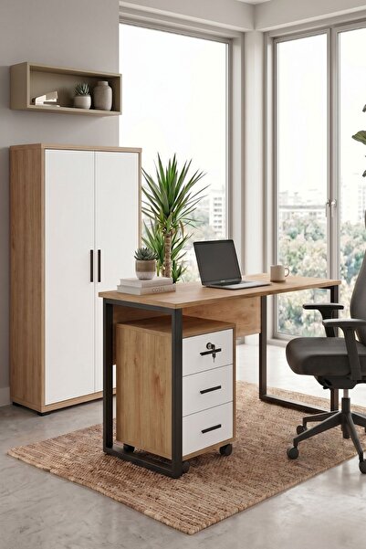 Yurupa Dante Ofis Mobilyası Takımı 140 cm Çalışma Masası 3 Çekmeceli Keson 5 ...