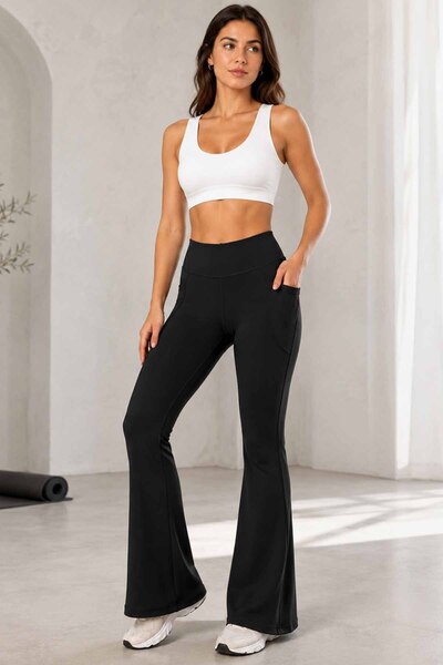 vynor atelier Women's Black High Waist Shaping / Sculpting Flared Sports Legg...