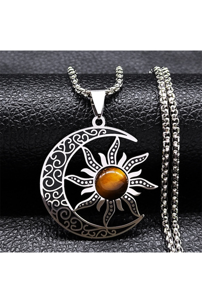 Choice 50cm BOX SR huyan Witch Moon Sun Pentagram Necklace Stainless Steel St...