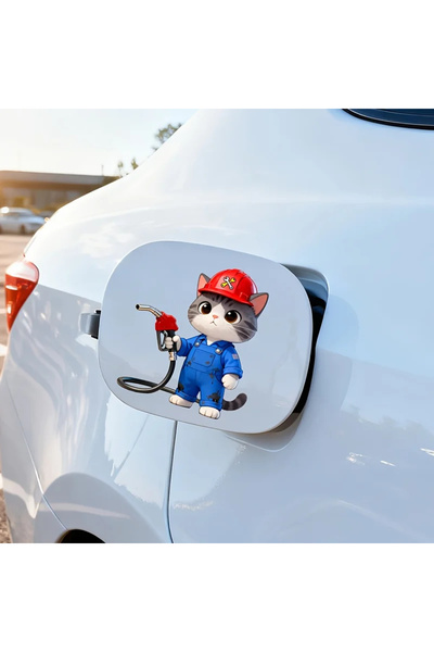 Choice 1pc Funny Cat Refueling Car Sticker - Blue Overalls Red Hat Fuel Tank ...