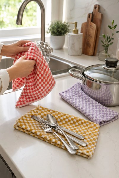 Ellesill Soft Kitchen 3-Pack Kitchen Cloth 40X30 cm - Odor-Free Countertop Cloth, Drying Cloth, Cleaning Cloth