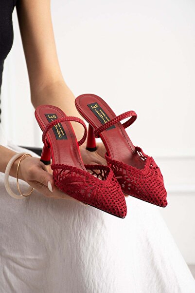 Lebibe Shoes LACELYN Pantofi de damă cu toc subțire de 7 cm, cu dantelă roșie...