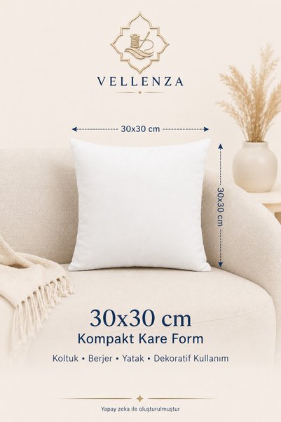 Vellenza 4 قطع وسادة داخلية مربعة مقاس 30 × 30 سم مملوءة بألياف السيليكون وسادة داخلية مزخرفة
