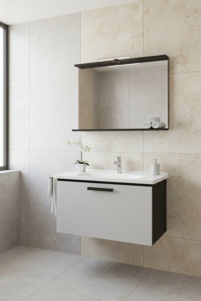 KALE Gris 100 Cm Siyah Gri Banyo Dolabı Takımı