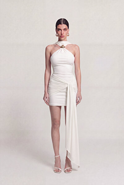 HOLLY LOLLY Halter Neck Mini Lilian Dress with Accessories White