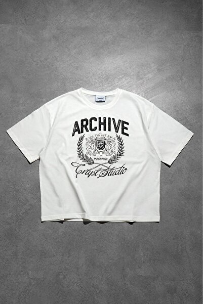 Crupt Studio Ανδρικό T-shirt The Black Archive Lion Beyaz Boxy Crop