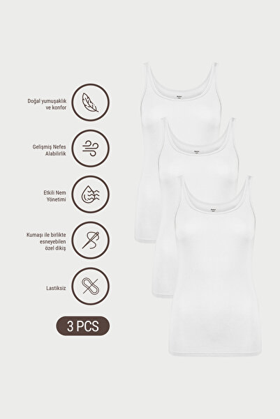 AUW Women's Deep Neck Cotton Modal Basic Undershirt 3-Piece - Softfit