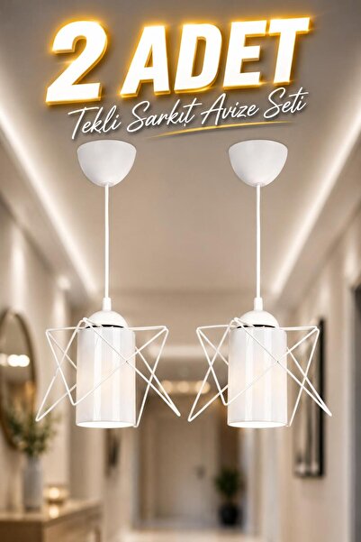 Begüsa 2 Adet Modes Tekli Beyaz-Beyaz Akrilik Avize, Modern Sarkıt Avize, Dek...