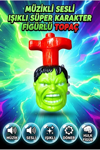 Tıfıl Toys Hulk Adam Figürlü Işıklı ve Sesli Fırlatıcı Topaç Işıklı Sesli Fır...