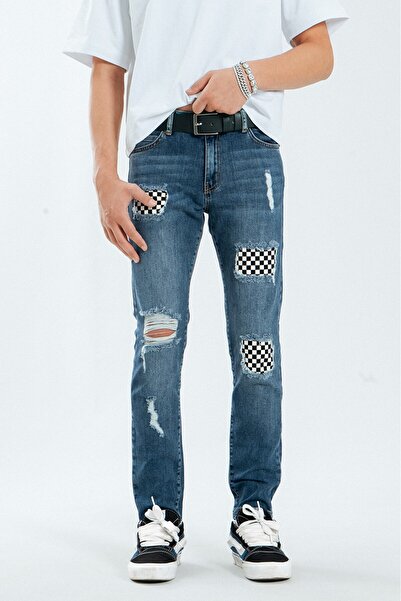 No Future Pantaloni blugi skinny în carouri pentru bărbați NF0325MVBZ