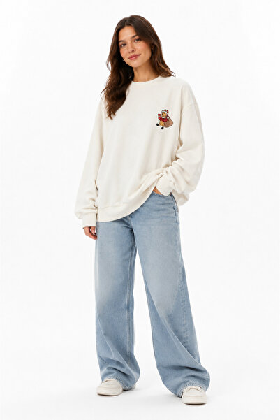 FEG STORE Oversize Winnie the Pooh Printed Sweatshirt with Fleece Inside and ...
