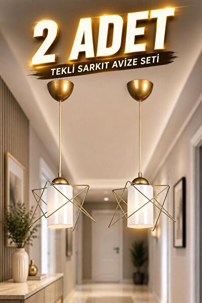 Begüsa 2 Adet Modes Tekli Eskitme-Beyaz Akrilik Avize, Modern Sarkıt Avize, D...