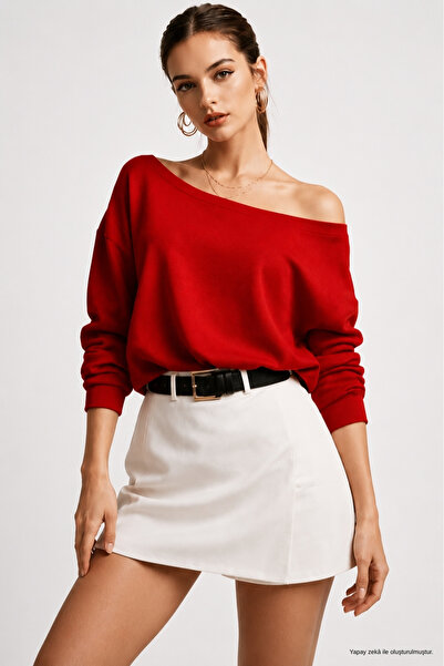 WILD BEE Women's Red Off-Shoulder Modal Blouse