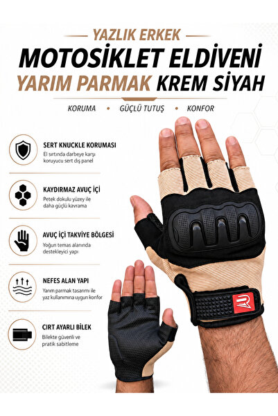 MOTOKIT Revertech Aura Cream / Half Finger - Motorcycle Gloves with Anti-Slip...