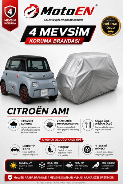 MotoEN Citroen AMİ Micro Elektrikli Araba Brandası GRİ Oto Branda Su Geçirmez...