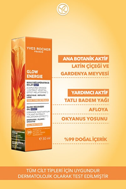 Yves Rocher Gece Bakım Yağı -Melatonin Etkili-Işıltı Veren Antioksidan Botanik Kompleks Bakım Glow Energie 30ML