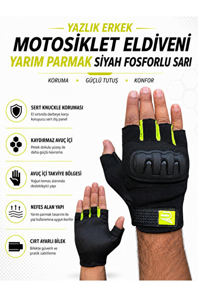 MOTOKIT Revertech Aura Black - Neon / Half Finger - Motorcycle Gloves with An...
