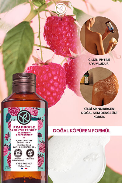 Yves Rocher Duş Jeli - Nemlendirici Enerjik Frambuaz Nane -SLS,SLES İçermez,Vegan-200ml