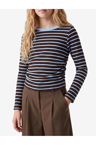 Koton Crew Neck Long Sleeve Slim Fit Camisole Striped T-Shirt with Gathered D...