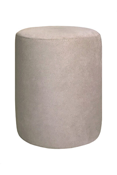 Rahat Mobilya Tamamen Döşeme Yuvarlak Puf - 38cm - Kadife - Koyu Bej