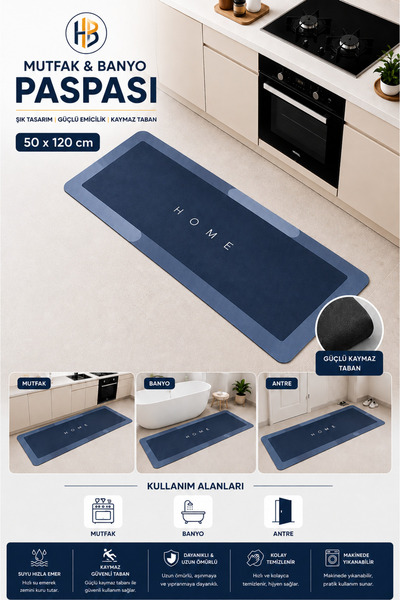 HOBİLON 40×120 Cm Banyo Mutfak için Kaydırmaz Taban Banyo Mutfak Matı Paspas