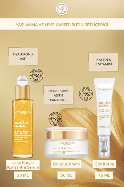 Yves Rocher Yaşlanma ve Leke Karşıtı Rutin Seti- Konsantre Serum 30 ml & Gündüz Kremi 50 ml& Göz Kremi 15 ml