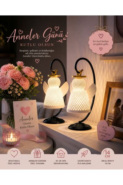 Printorium Anneler Günü Hediyesi 2’li Melek Lamba – Tea Light Mum Hediyeli | ...