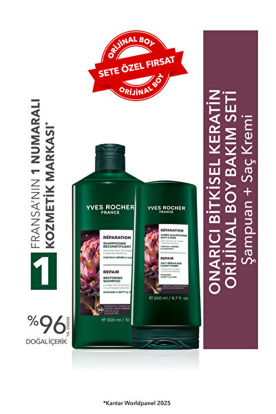 Yves Rocher Onarıcı Bitkisel Keratin Orijinal Boy Bakım Seti- Saç Kremi 200 m...