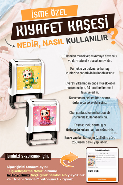 TUĞSET Kıyafet Kaşesi Okul Kaşesi İsme Özel Öğrenci Kaşesi İSİM Kaşesi-T1607
