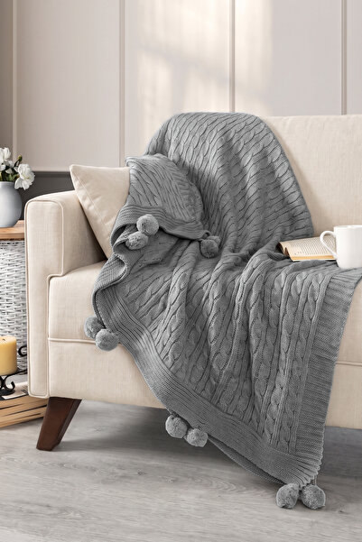 Sevim Pompom Knitted Tv Blanket – Sofa & Shoulder Shawl & Knee Blanket – 130X...