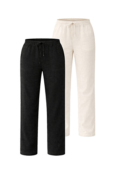 Kozik Women's 2-Piece Linen Relaxed Cut Lightweight Fabric Casual Pants