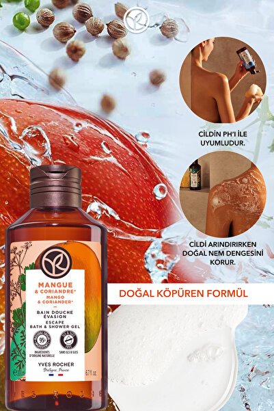 Yves Rocher Duş Jeli - Nemlendirici Canlandırıcı Mango Kişniş-SLS,SLES İçermez,Vegan-200ml