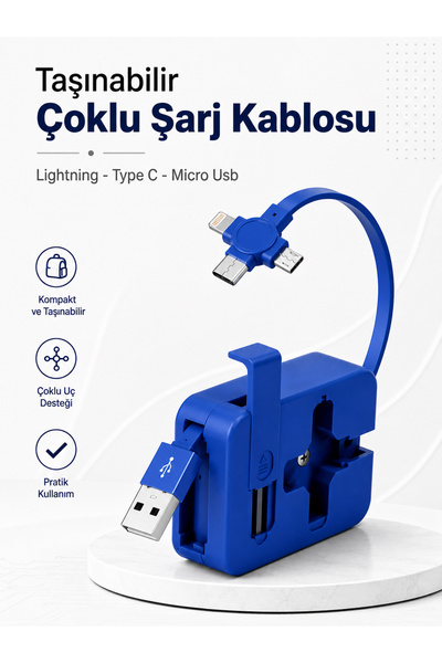 Genel Markalar Hızlı Şarj Kablosu 3'ü 1 Arada Telefon Tutuculu Makaralı Uzaya...