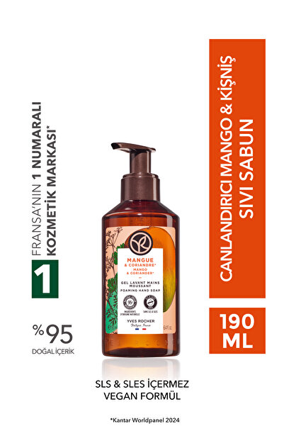 Yves Rocher Sıvı Sabun- Canlandırıcı Mango Kişniş - SLS,SLES İçermez,Vegan-190ml