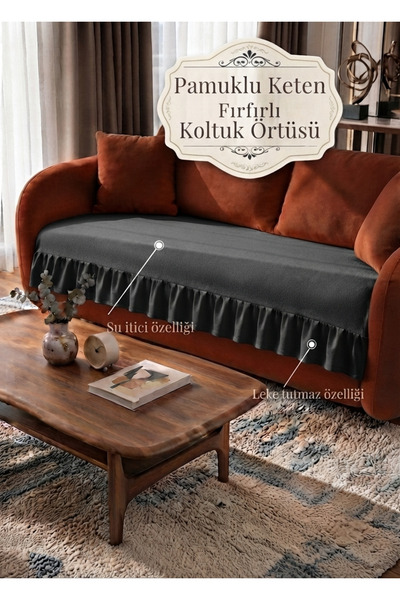 ALTINPAMUK Luxury Ruffled Sofa Cover Bohemian Cotton Linen Stain-Resistant Wa...