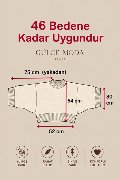 Gülce moda Women's Bat Sleeve Oversize Knitwear Sweater Butter Yellow