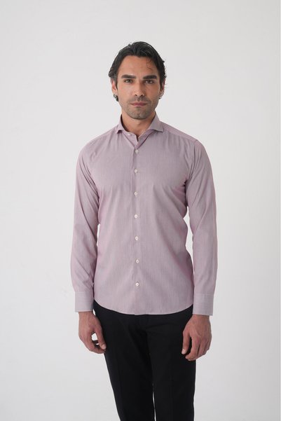 Bisse Red Regular Fit Cotton Pocketless Napoli Collar Long Shirt