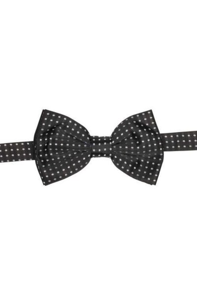 Bisse Black Polyester Polka Dot Tuxedo Bow Tie