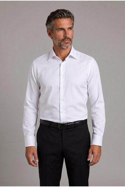 Bisse Beyaz Group Regular Fit Pocketless Classic Long Collar Satin Shirt
