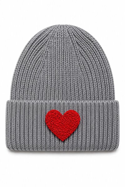 byebruketenci Red Heart Glitter Wool Gray Beret Christmas Gift