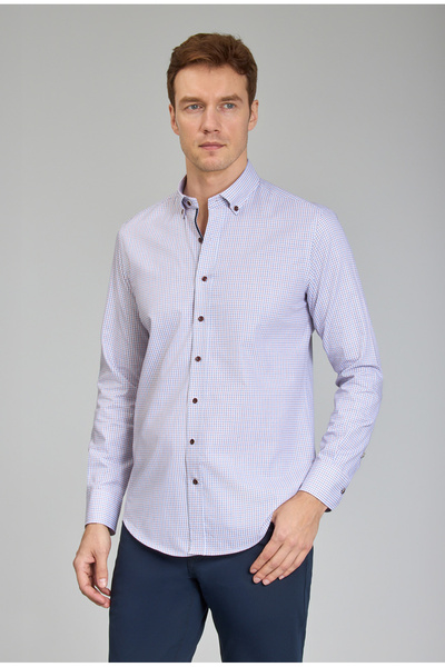 Bisse Burgundy Modern Fit Cotton Buttoned Pascha Collar Sport Shirt