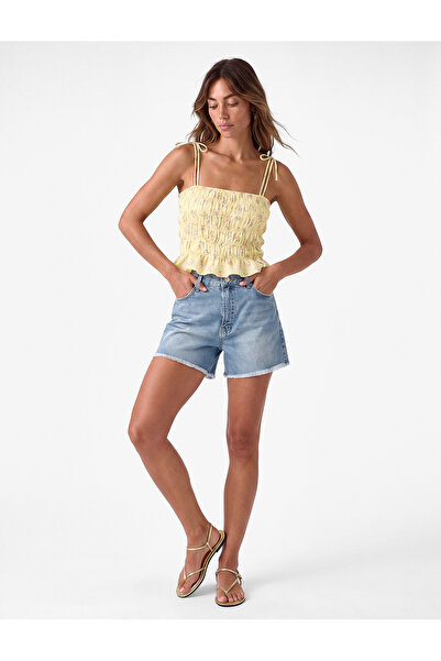 Koton Viscose Fabric Gipe Detailed Floral Thin Strap Crop Bustier
