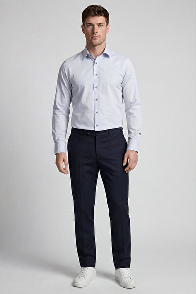 Bisse Gri Slim Fit Regular Pamuk Cepsiz Uzun Gömlek