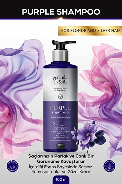 Serenity Ocean Mor Saç Şampuanı: Sarı, Gümüş, Bakır, Platin Saçlar Için Vegan...