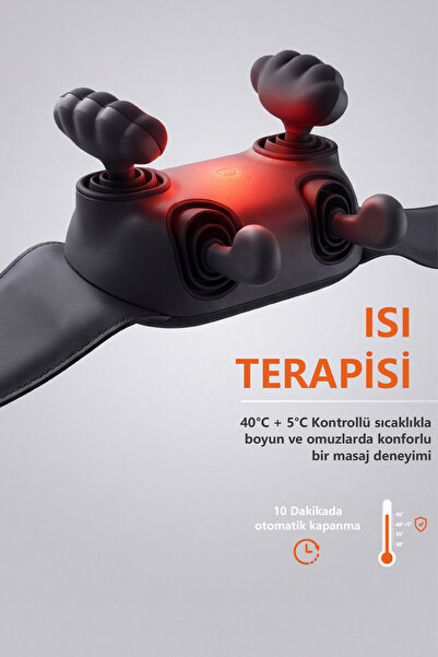 womidi Kablosuz Şarjlı 4D Boyun Ve Omuz Masaj Aleti Isıtmalı Yoğurmalı Ovmalı Gerçek El Hissi Derin Doku Shiatsu Cihazı