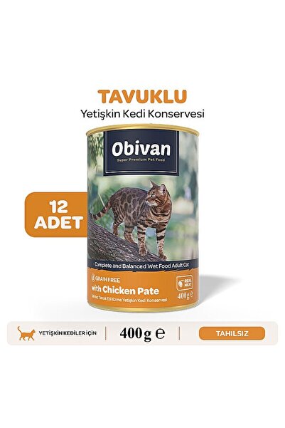 obivan Tahılsız Tavuk Etli Pate Yetişkin Kedi Konservesi 400 Gr X 12 Adet