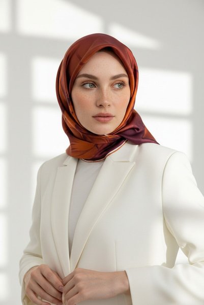 Vissona فستان حريري بطبعة زهور بلون أسمر - شكل زراعة مقاس 90x90