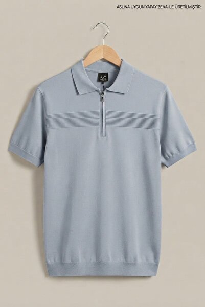 Maccali Men's Plus Size Summer Blue Polo Collar Knitwear T-Shirt