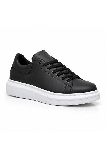 BESKAR Ba0547 Boa Black and White Men's Sneakers - Thick High-Top Lace-Up Com...