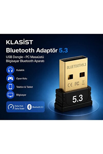 KLASİST Bluetooth Adaptör V5.3 USB Dongle – PC Masaüstü Bilgisayar Bluetooth ...